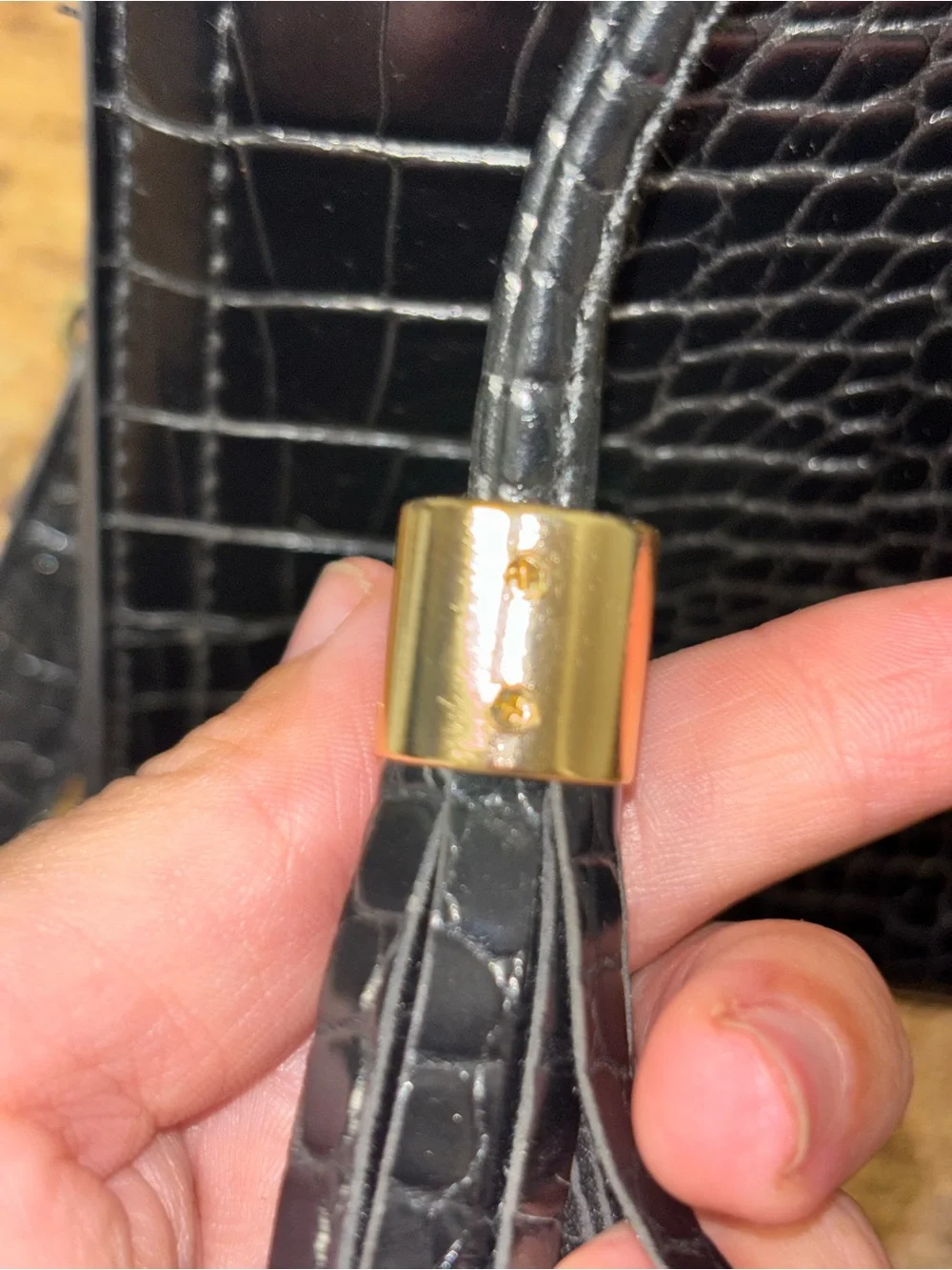 bebe Black Croc-Embossed Satchel with Gold Accents